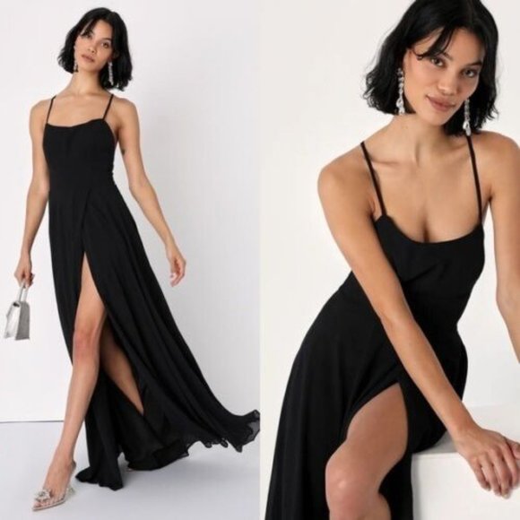 Dreamy Romance Black Backless Maxi Dress Size: Large - Picture 2 of 2